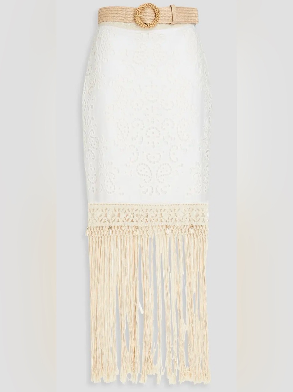 Nwt Zimmermann - Belted Fringed Broderie Anglaise Cotton Maxi Skirt